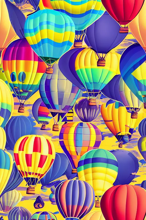 Image similar to seamless pattern of hot air balloons in beautiful sky, colourful, symmetrical, repeating 35mm photography, ultra fine detail, 4k high definition, bold