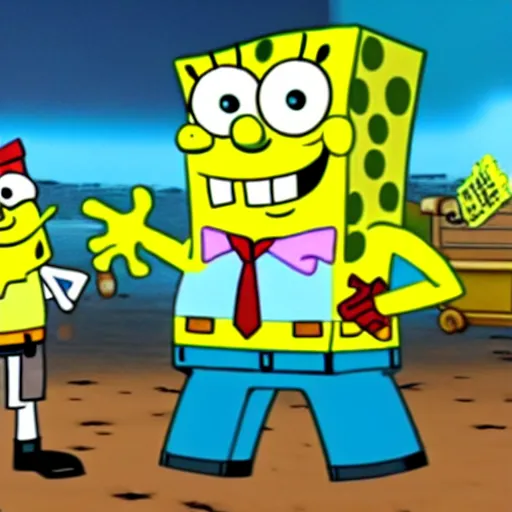 Prompt: an epic gun battle between SpongeBob SquarePants and Walter White, cinematic, 8k