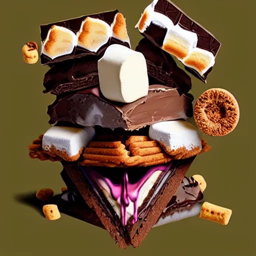 Image similar to drew barrymore face inside! a smore, chocolate, marshmallow graham cracker, digital painting by arcimboldo, rhads