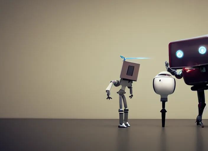 Image similar to A flying head and a Robot, business meeting