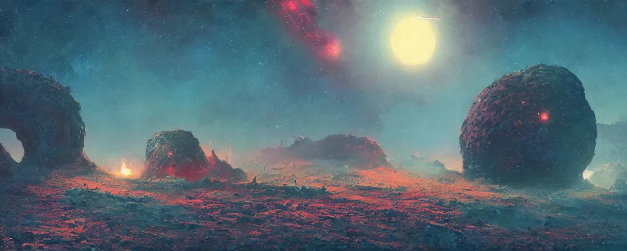 Prompt: ” small hostile barren and dead asteroid, [ cinematic, detailed, epic, widescreen, opening, establishing, mattepainting, photorealistic, realistic textures, octane render, art by paul lehr ] ”