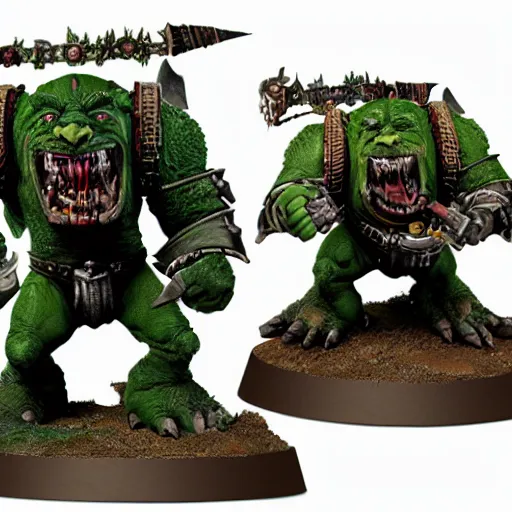 Image similar to an extremely sad orge and a skaven in warhammer 4 0 k darktide