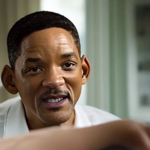 Image similar to a cinematic film still of Will Smith starring as Barack Obama, portrait, 40mm lens, shallow depth of field, close up, split lighting, cinematic