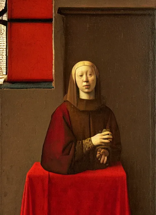 Image similar to red candle, medieval painting by jan van eyck, johannes vermeer, florence