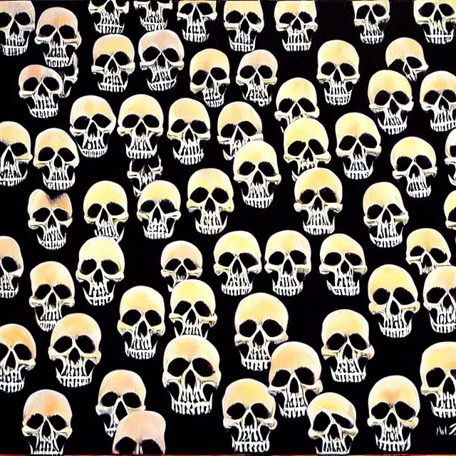 Image similar to a beautiful painting many skulls combine buddhas, by kusama miyama realistic oil painting