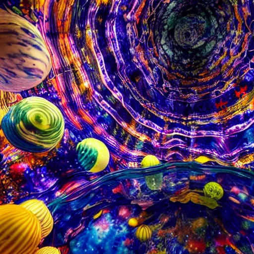 Image similar to Liminal space in outer space mildly inspired by Dale Chihuly