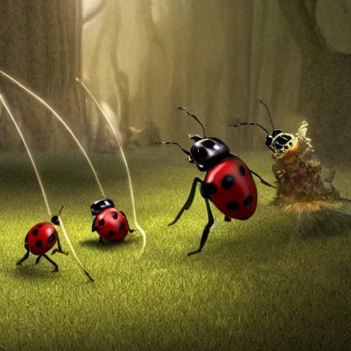 Prompt: promotional movie still, ladybugs, the fellowship of the ring ( film ), 3 d render