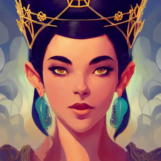 Image similar to face icon stylized minimalist a beautiful black haired woman with pale skin and a crown on her head sitted on an intricate metal throne, loftis, cory behance hd by jesper ejsing, by rhads, makoto shinkai and lois van baarle, ilya kuvshinov, rossdraws global illumination,