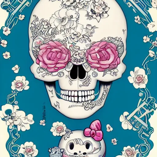 Image similar to anime manga skull portrait young woman skeleton, hello kitty, miffy, intricate, elegant, highly detailed, digital art, ffffound, art by JC Leyendecker and sachin teng