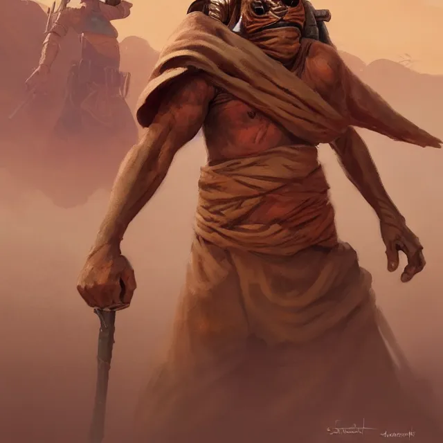 Image similar to sandpeople tusken raider by stanley artgerm lau, wlop, rossdraws, frank frazetta, andrei riabovitchev, marc simonetti