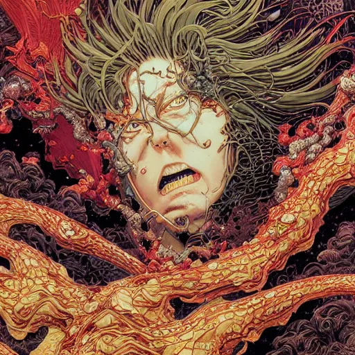 Image similar to closeup of exploding head, by yoichi hatakenaka, masamune shirow, josan gonzales and dan mumford, ayami kojima, takato yamamoto, barclay shaw, karol bak