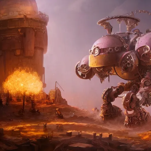 Image similar to a Steam powered mechanical golem, forward facing angle, studio background, character design, stunning 3d render , art by Tooth Wu and riot studios, 8k octane beautifully detailed render, post-processing, extremely hyperdetailed, intricate complexity, masterpiece, trending on artstation