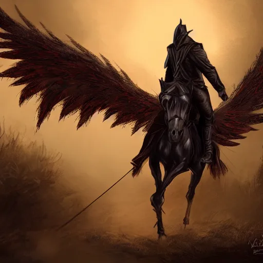 Image similar to headless horseman with wings, concept art, trending on artstation, highly detailed, intricate, sharp focus, digital art, 8 k