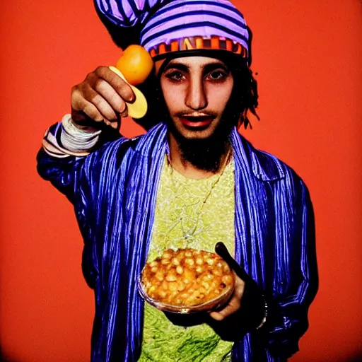 Image similar to A Moroccan McDonalds raver, portrait, by Jamel Shabazz, David Bailey, Derek Ridgers