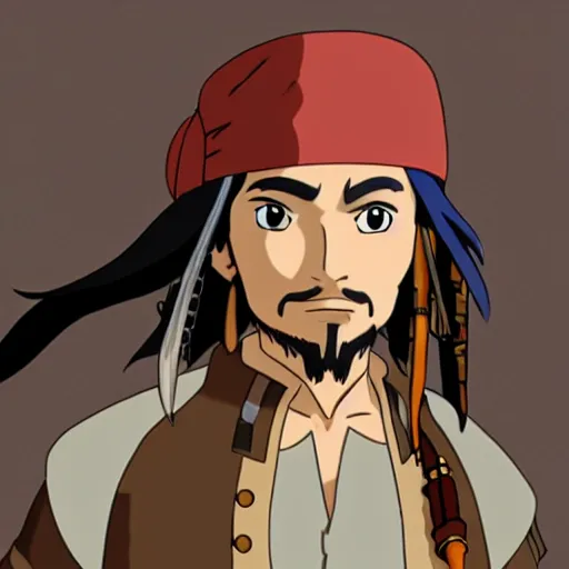 Prompt: Jack Sparrow as an anime character from Studio Ghibli. Beautiful. 4K.