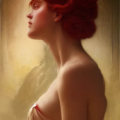 Prompt: portrait of red goddess, intricate, elegant, highly detailed, digital painting, artstation, concept art, smooth, sharp focus, illustration, art by artgerm and greg rutkowski and alphonse mucha and william - adolphe bouguereau