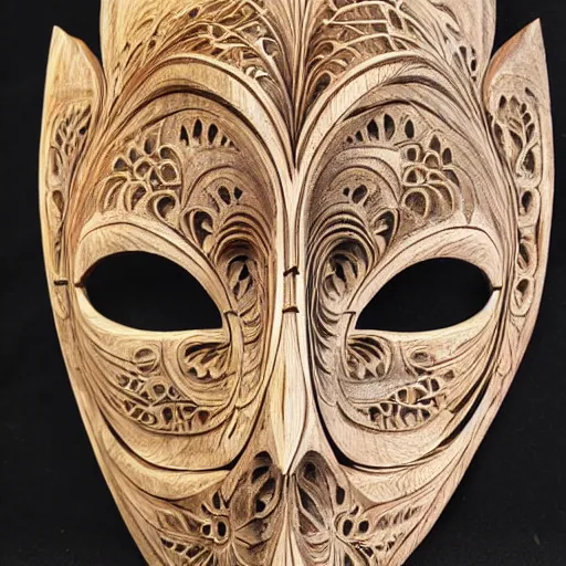 Image similar to beautiful intricate fractal wooden mask