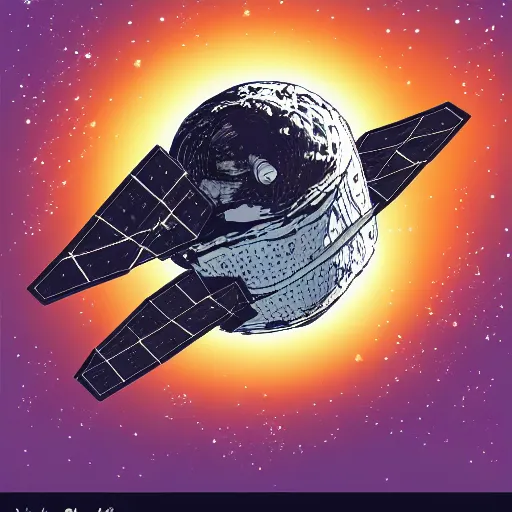 Image similar to space probe landing on asteroid, illustration, mission poster, vector image