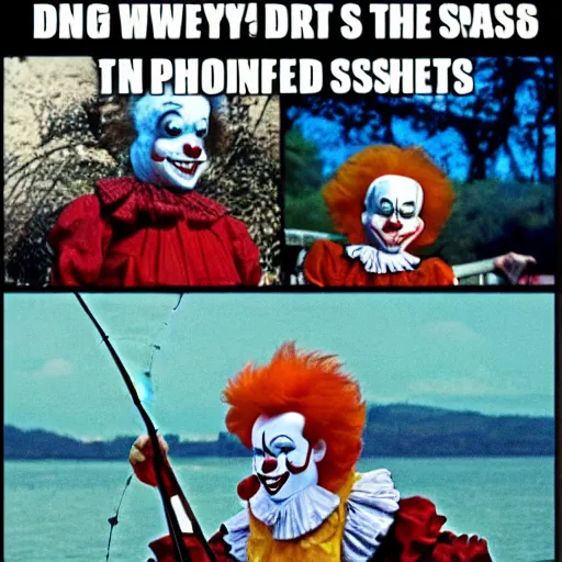 Image similar to pennywise the clown takes his son fishing