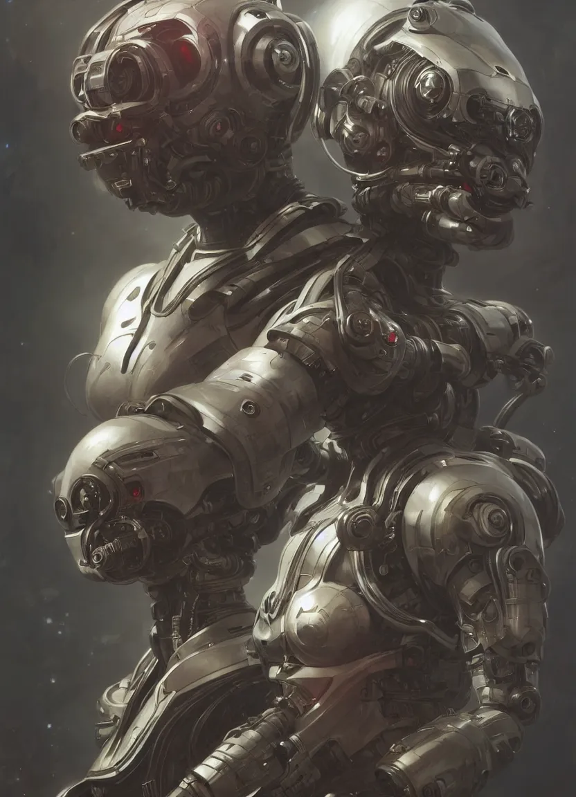 Image similar to cyborg alien bounty hunter with breathing apparatus, intricate, elegant, highly detailed, digital painting, artstation, concept art, matte, sharp focus, illustration, art by artgerm and greg rutkowski and alphonse mucha