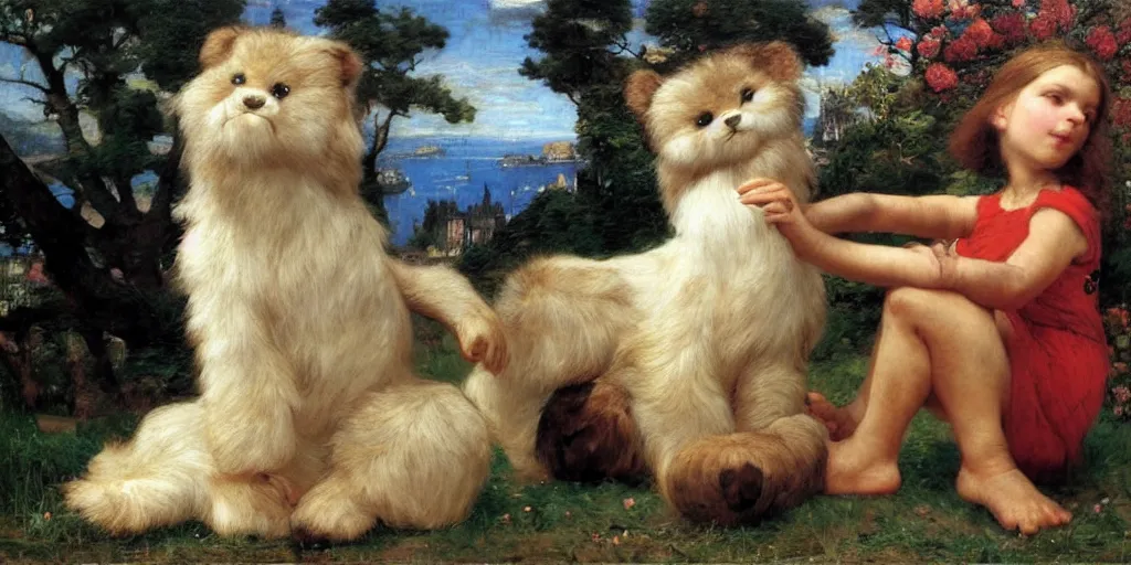 Prompt: 3 d precious moments plush animal, stuffed animal, realistic fur, master painter and art style of john william waterhouse and caspar david friedrich and philipp otto runge