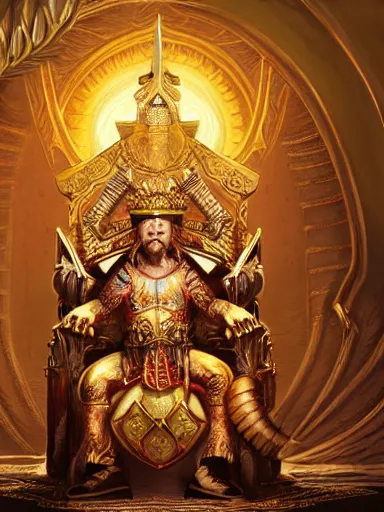 Prompt: the emperor in his popuous throne, holding an ankh intricate, elegant, highly detailed, digital painting, artstation, concept art, sharp focus, illustration, by justin gerard and artgerm, 8 k