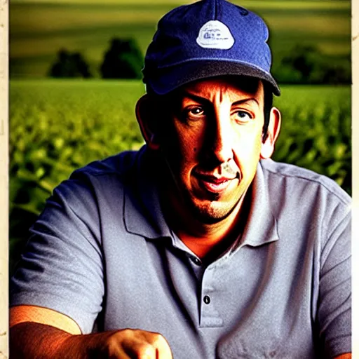 Prompt: Adam Sandler as a farmer, portrait