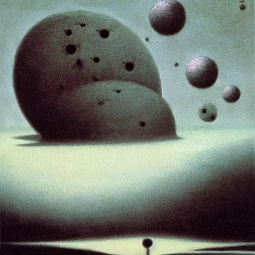 Image similar to new strange animals are coming down from the sky, a painting by Zdzisław Beksiński and Studio Ghibli