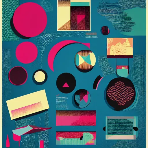 Prompt: graphic design poster by palefroi, nanae kawahara, damien tran, elements in a composition, risoprint, illustrative and abstract