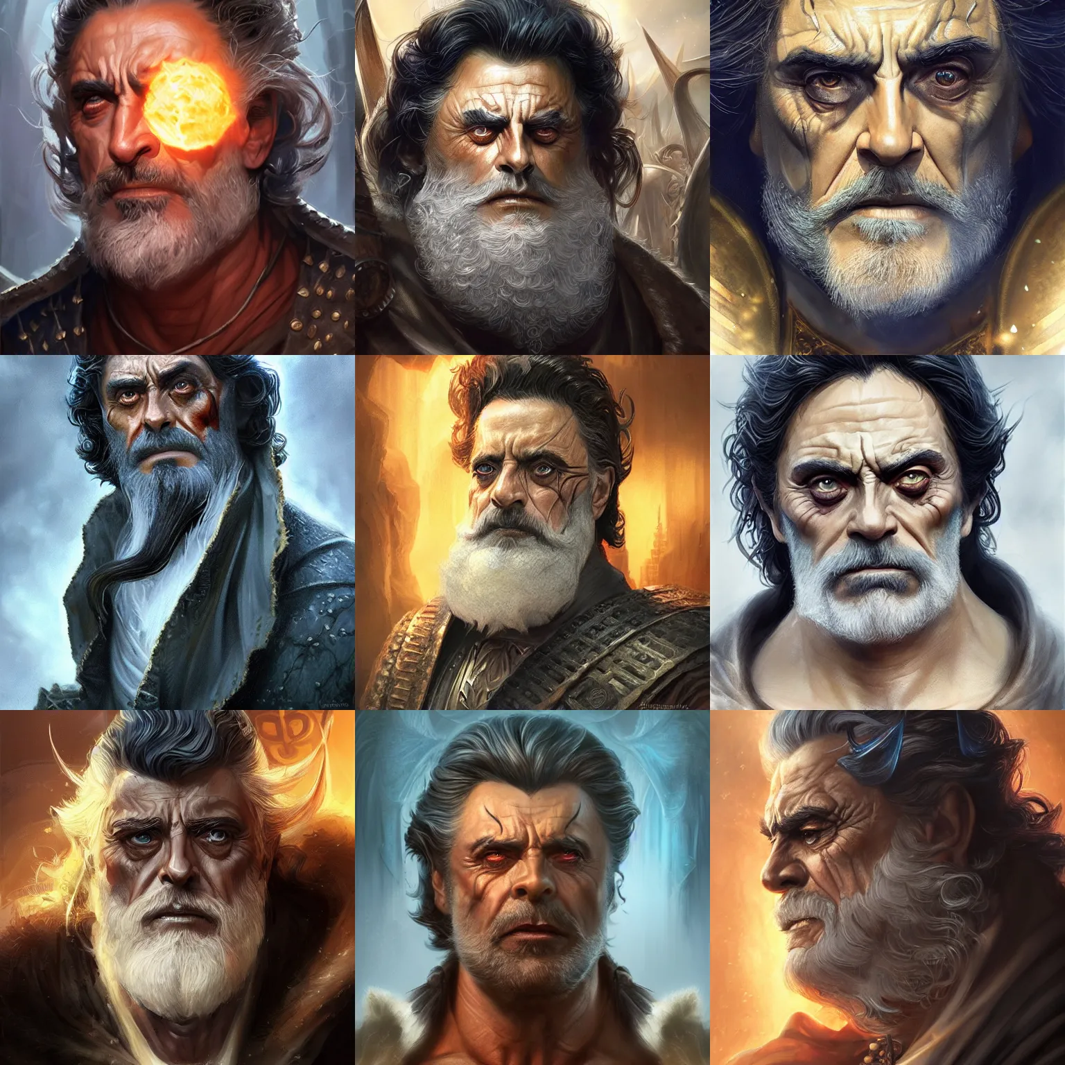 Prompt: hades, ian mcshane, beard, god of wealth, D&D, fantasy, portrait, highly detailed, digital painting, trending on artstation, concept art, sharp focus, illustration, art by artgerm and greg rutkowski and magali villeneuve