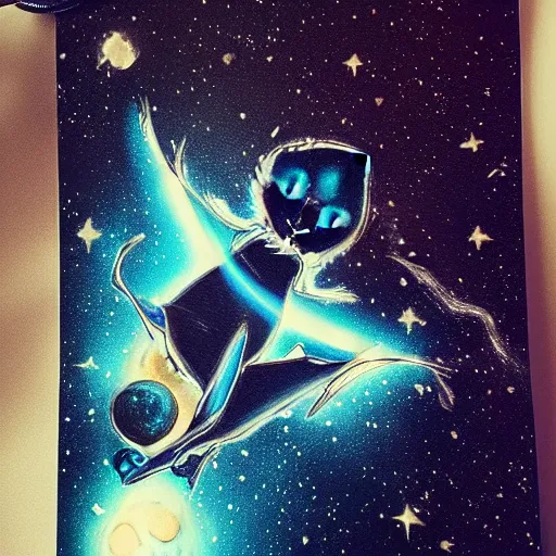 Prompt: black cat is fallling in space. the galaxy in the background, sketch for a tattoo