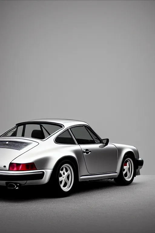 Prompt: Photo of a silver Porsche 911 Carrera 3.2, daylight, dramatic lighting, award winning, highly detailed, 1980s Versace ad, fine art print, best selling.