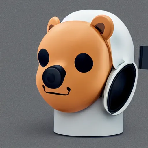 Prompt: a bear with a speaker as a head