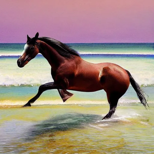 Image similar to horse swimming in the ocean with fork and knife, photorealistic, high detail