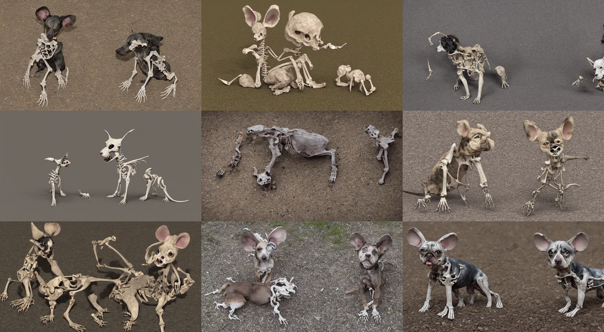 Prompt: dog - like creature with mouse ears and exposed bones