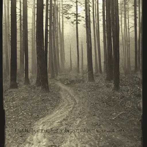 Image similar to a dark forest somewhere in usa, old photograph 1 9 2 0 s