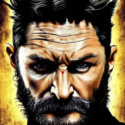 Image similar to Tom Hardy as wolverine with yellow mask Digital art 4K quality