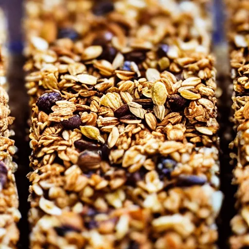 Prompt: close up high resolution photo of granola bar, very tasty, food photography, instagram, trending