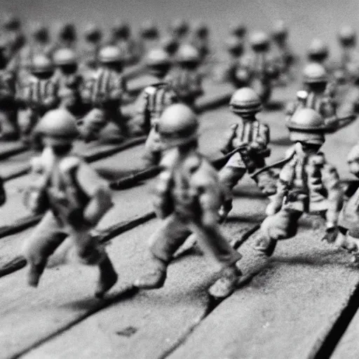 Image similar to photo of tiny soldiers during a war, 35mm