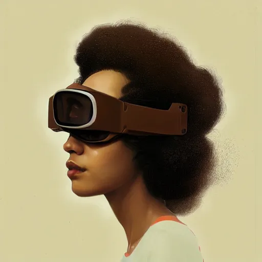 Prompt: Beautiful woman wearing reflective goggles profile picture by Greg Rutkowski, brown skin, long afro hair, asymmetrical, studio ghibli, Organic Painting , Matte Painting, geometric shapes, hard edges, street art, trending on the artstation, fantasy LUT, realistic by Sachin Teng,