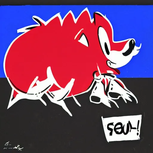 Prompt: sonic the hedhog i the style of andy warhol, sonic is in am action pose