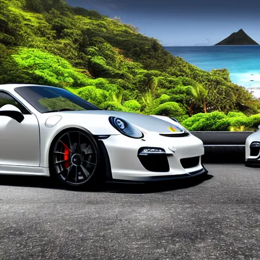 Prompt: professional digital art porsche gt3 in hawaii, 8k, high quality