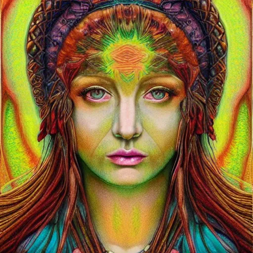 Image similar to Colored pencil art on paper, Goddess Gaia Portrait, highly detailed, artstation, MasterPiece, Award-Winning, Caran d'Ache Luminance