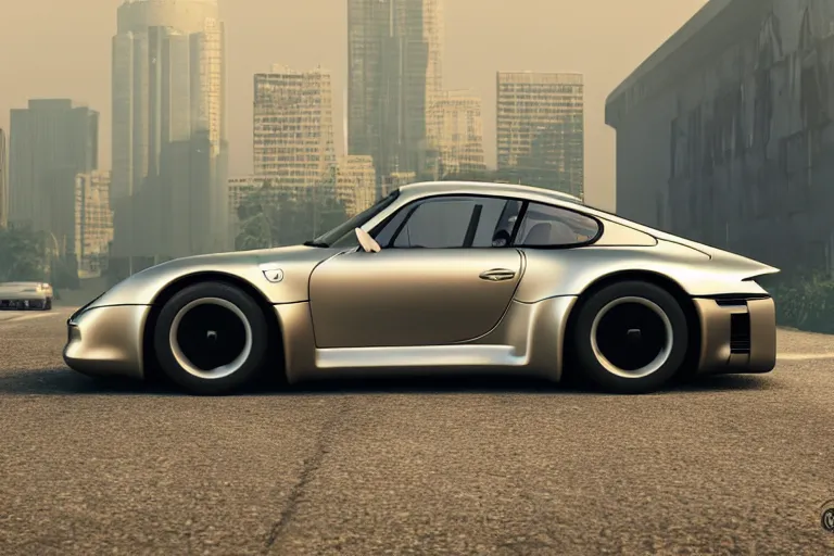 Image similar to porsche 9 5 9 concept car sitting on the side of the road, back to the future, a detailed matte painting by zack snyder, trending on cg society, auto - destructive art, vray tracing, unreal engine 5, reimagined by industrial light and magic