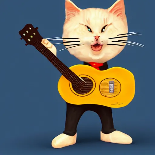 Image similar to A cartoon cat with a body made of cheese playing guitar; extremely detailed; trending on artstation