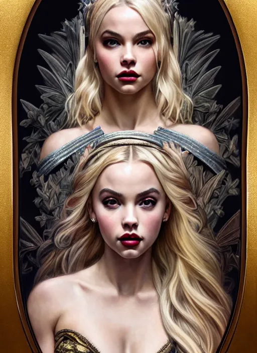 Image similar to ultra realistic illustration, a stunningly beautiful greek gothic goddess of chaos played by jordyn jones and dove cameron and margot robbie and taylor swift and megan fox, intricate, elegant, highly detailed, digital painting, artstation, concept art, smooth, sharp focus, illustration, art by artgerm and greg rutkowski and alphonse mucha