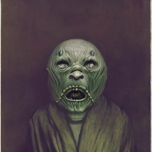 Image similar to style by millais, ( ( ( ( ( ( ( ( by beksinski ) ) ) ) ) ) ) ), portrait painting of american yokai, 8 k, highly detailed,