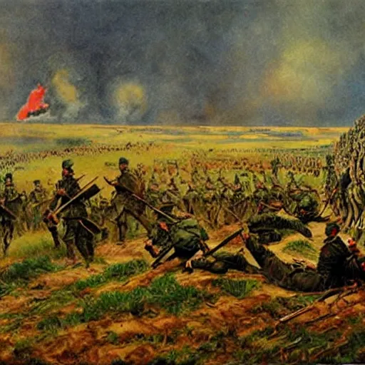 Prompt: Battle of the Somme painting 1916