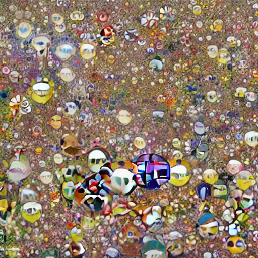 Prompt: a bunch of toys that are in the air, a detailed painting by Takashi Murakami, polycount, rococo, made of insects, detailed painting, made of flowers