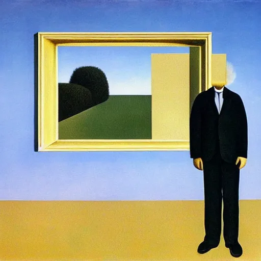 Image similar to Reality collapsing, surrealist art, by René Magritte